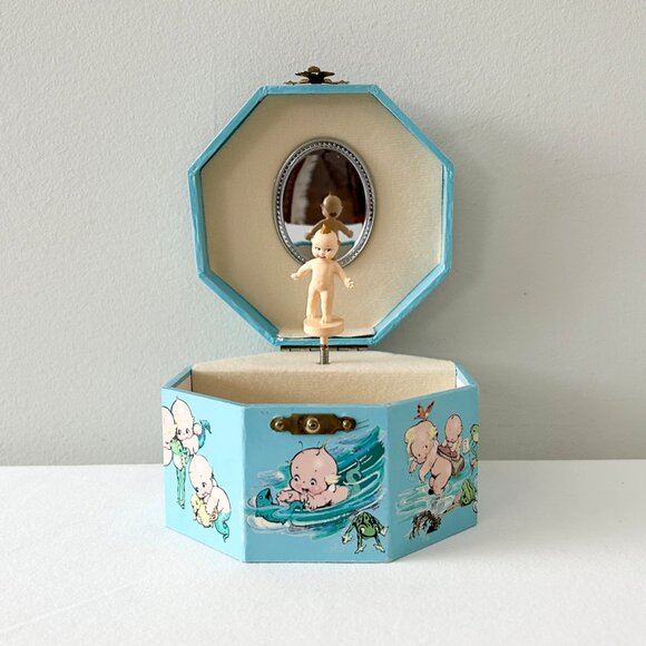 Vintage KEWPIE Baby Jewelry Box Musical Octagon Swan Lake Schylling Jesco 2004 - Picture 1 of 11